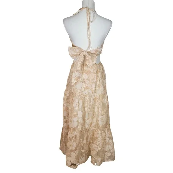 Fore Cream Floral Embroidered Maxi Sundress S Romantic Boho Resort Wedding Guest - Picture 7 of 10